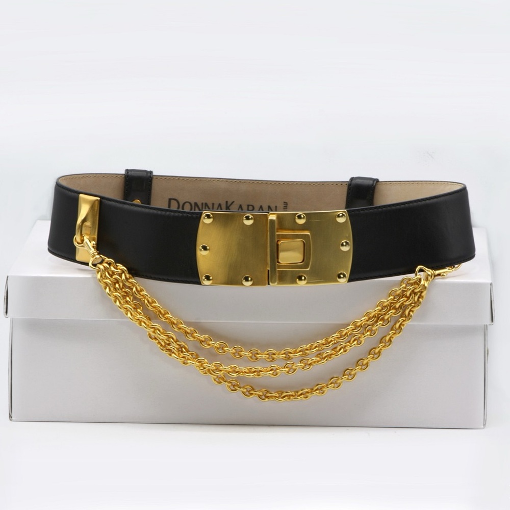 Donna Karan 80's Black & Gold Leather Statement Belt.  Never worn! Rare find.